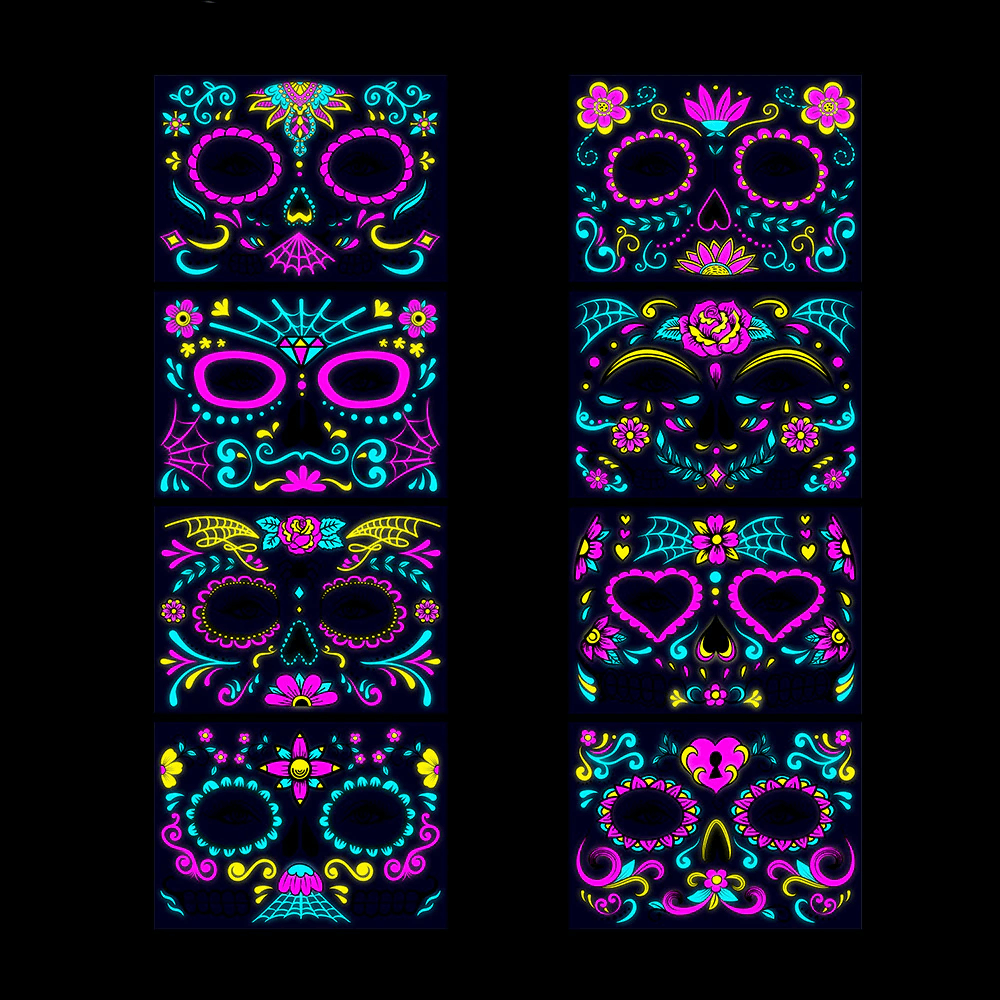 Day of The Dead Glow In The Dark Face Stickers - Floral Fawna