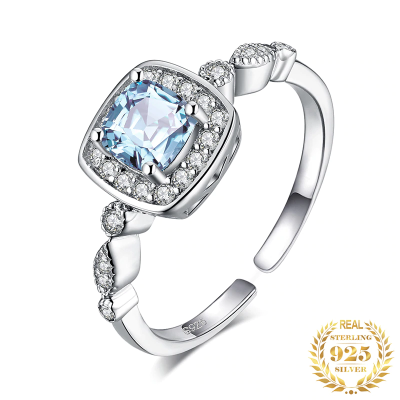Majestic Blue Topaz Silver Ring - Floral Fawna
