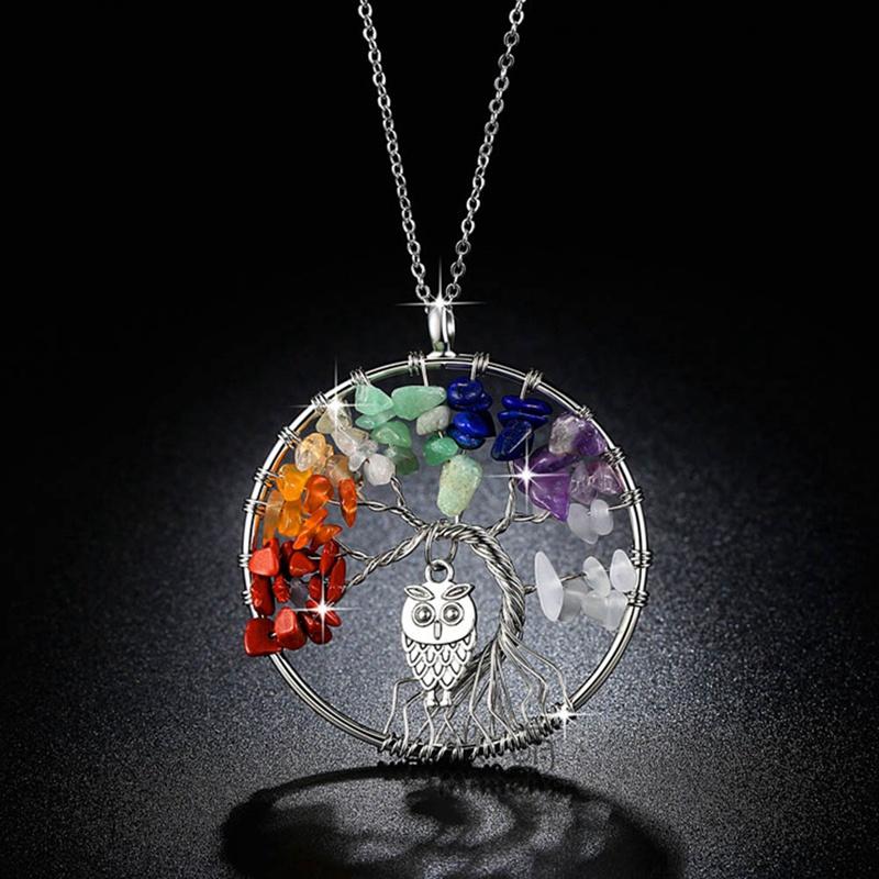 7 Chakra Tree Of Life &amp; Owl Necklace - Floral Fawna