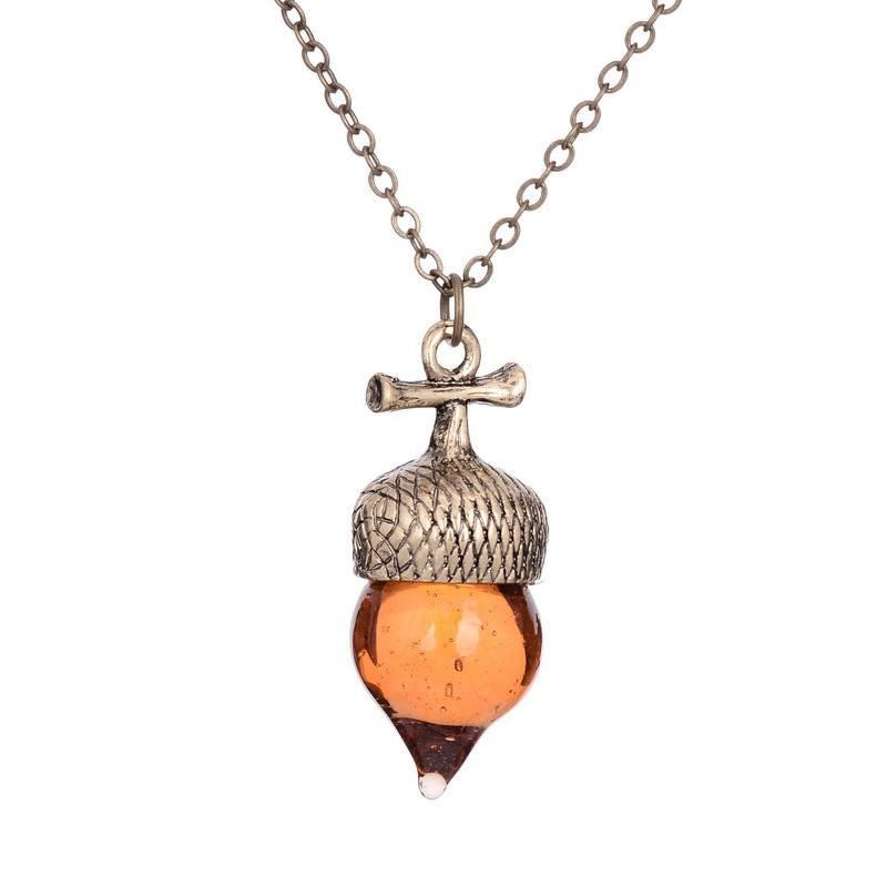 Acorn Glass Crystal Necklace - Floral Fawna