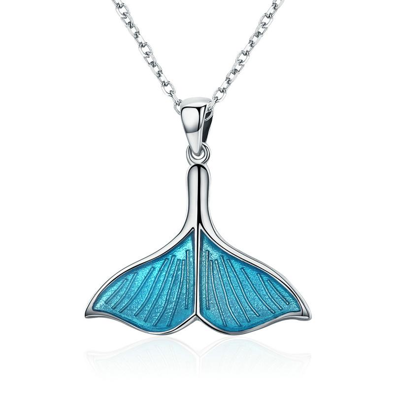 Blue Mermaid Tail Sterling Silver Necklace - Floral Fawna