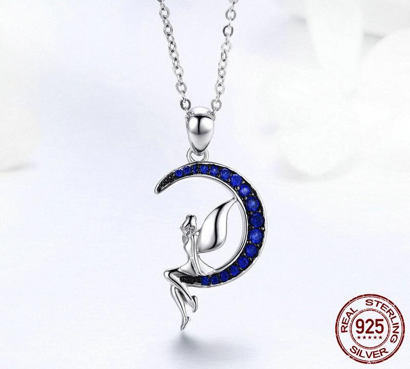 Blue Moon Fairy Sterling Silver Necklace - Floral Fawna