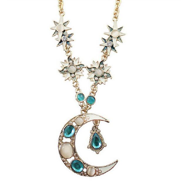 Celestial Sun &amp; Moon Crystal Necklace - Floral Fawna
