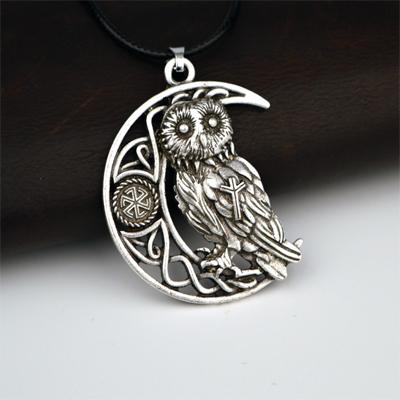 Celtic Wise Owl & Wolf Moon Necklace - Floral Fawna