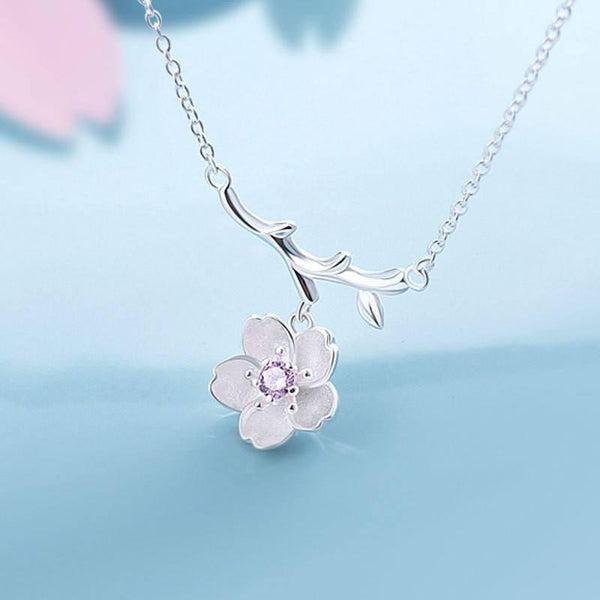 Sterling silver purple Cherry Blossom adjustable offers necklace