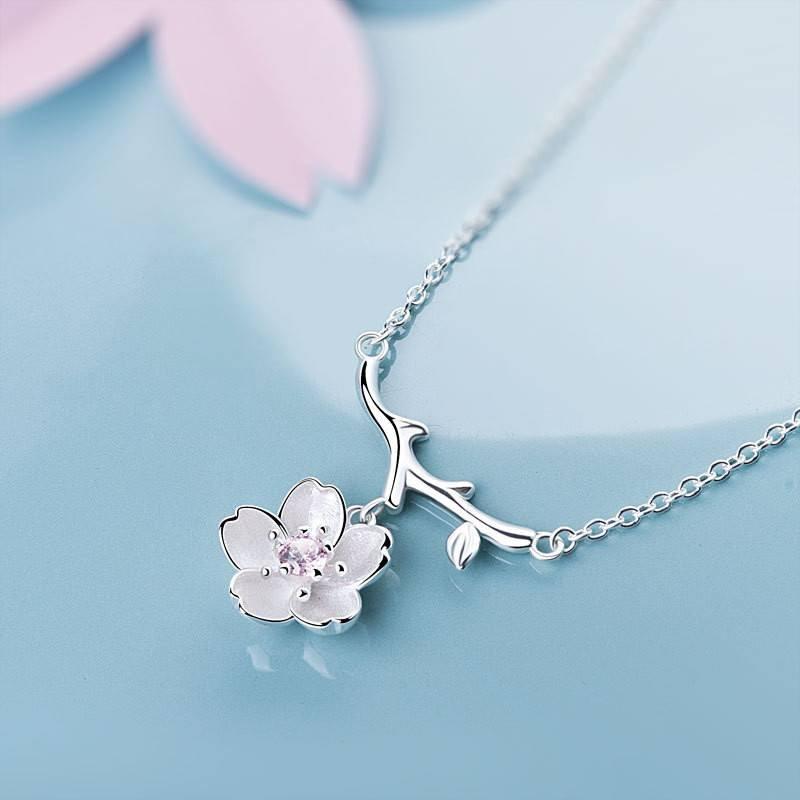 Cherry Blossom Sterling Silver Necklace - Floral Fawna