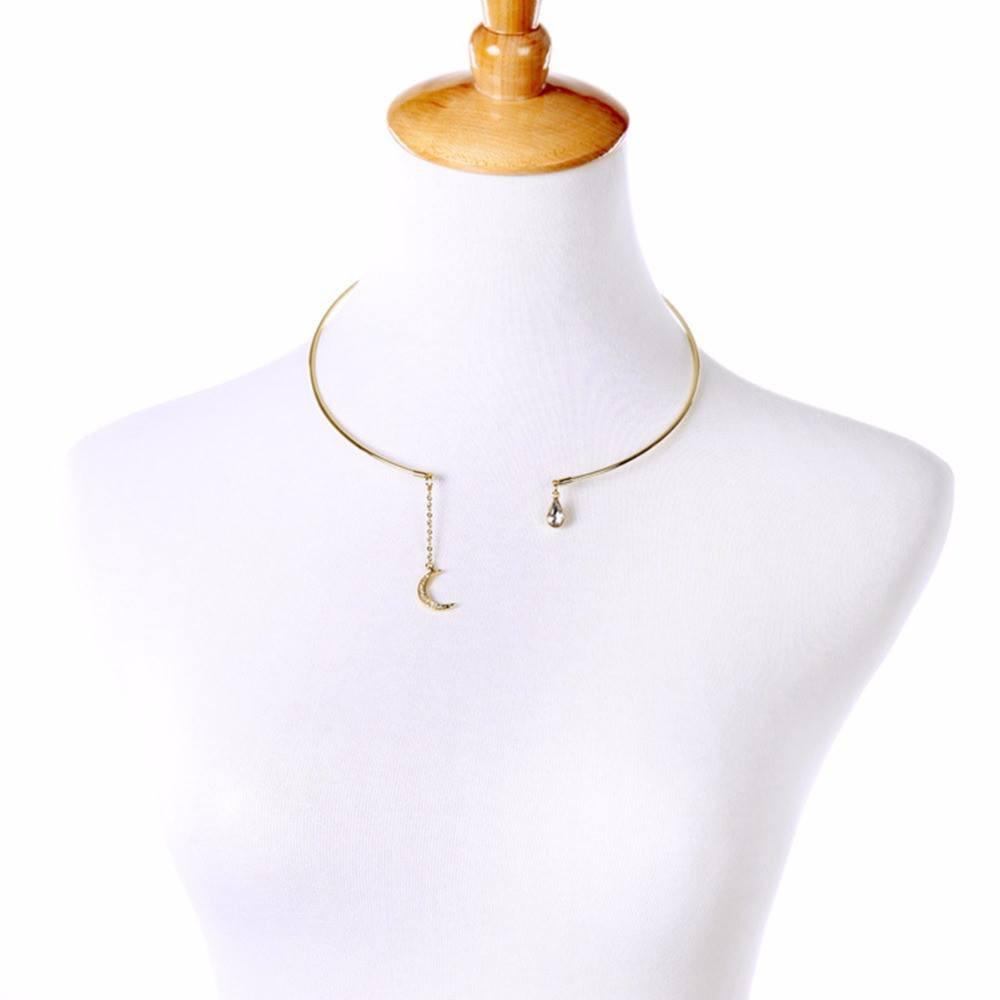 Enchanted Moon & Crystal Drop Necklace - Floral Fawna
