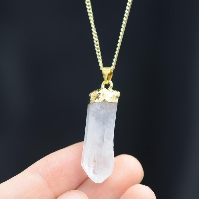 Crystal Quartz Pendant Gold Plated Necklace - Floral Fawna