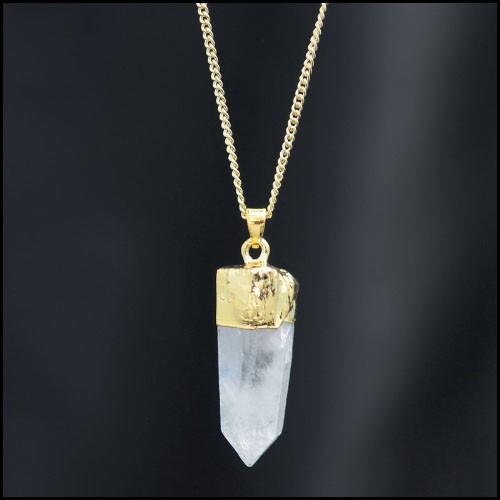 Crystal Quartz Pendant Gold Plated Necklace - Floral Fawna