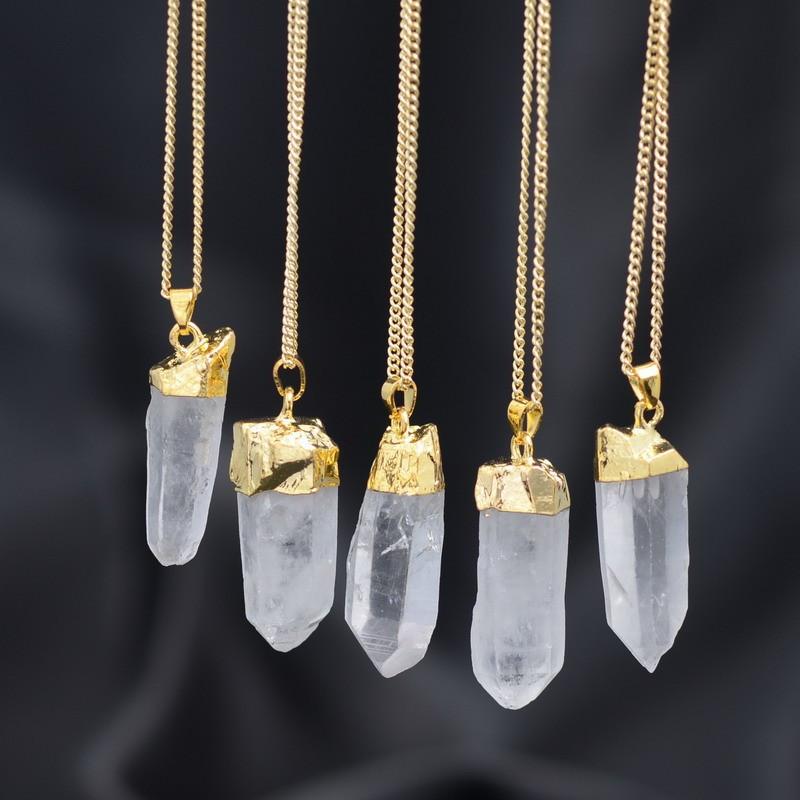 Crystal Quartz Pendant Gold Plated Necklace - Floral Fawna