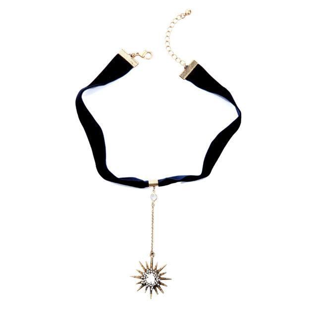 Crystal Star Velvet Choker Necklace - Floral Fawna