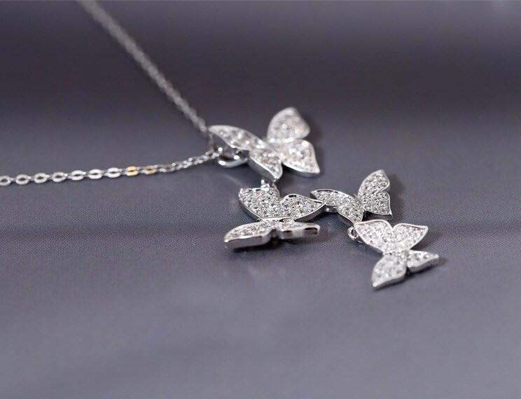 Dangling Butterflies Silver Necklace - Floral Fawna