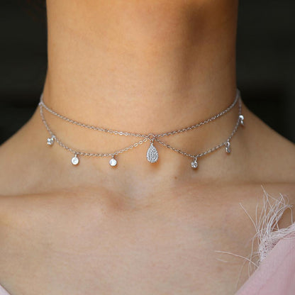 Dangling Crystals Sterling Silver Choker Necklace - Floral Fawna