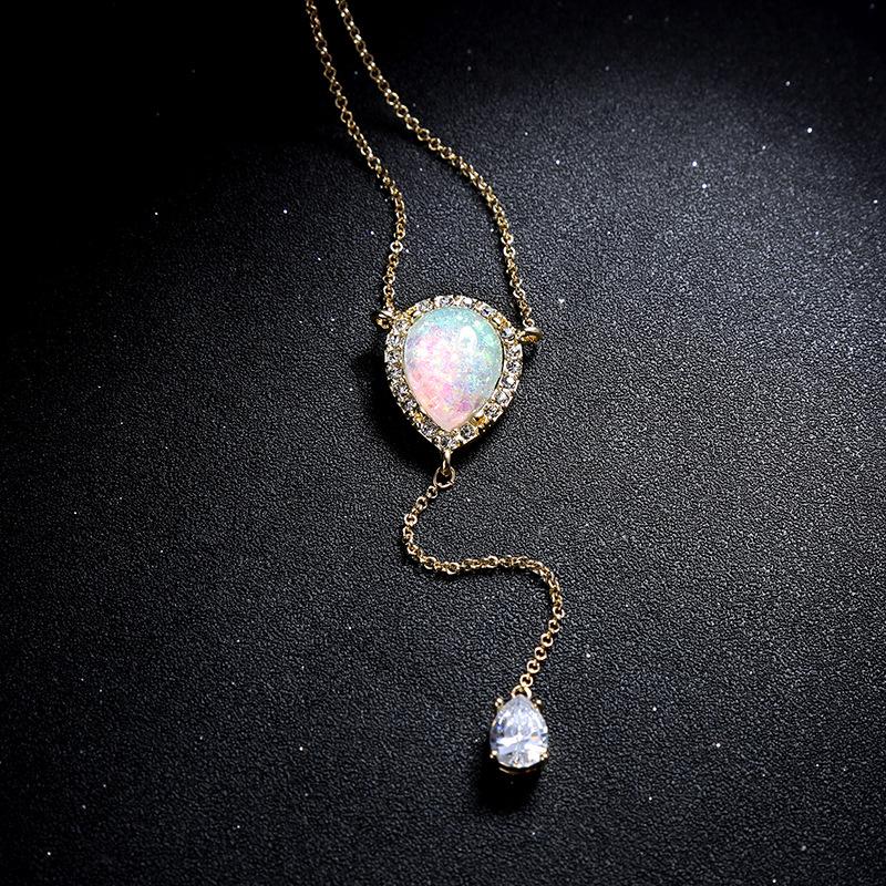 Delicate Opal Crystal Necklace - Floral Fawna