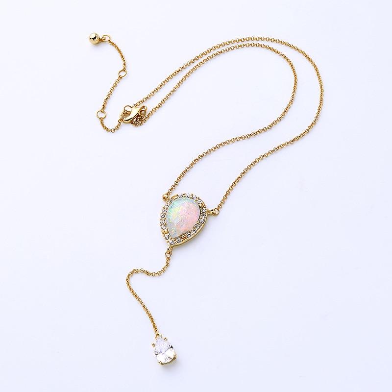 Delicate Opal Crystal Necklace - Floral Fawna