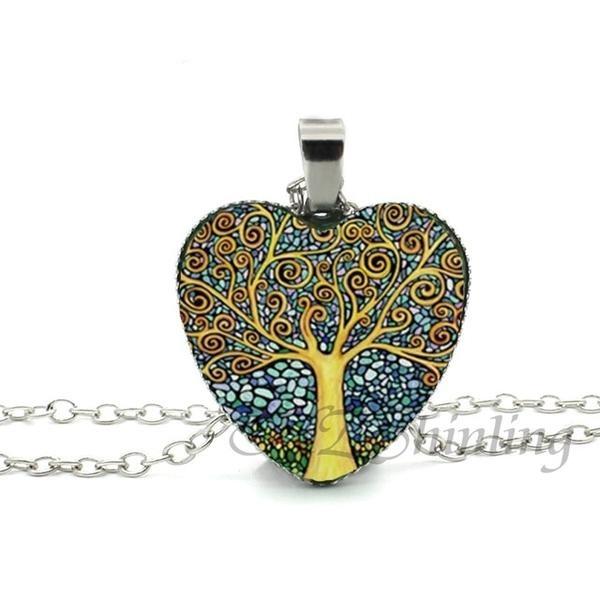 Divergent Tree Heart Glass Necklace - Floral Fawna