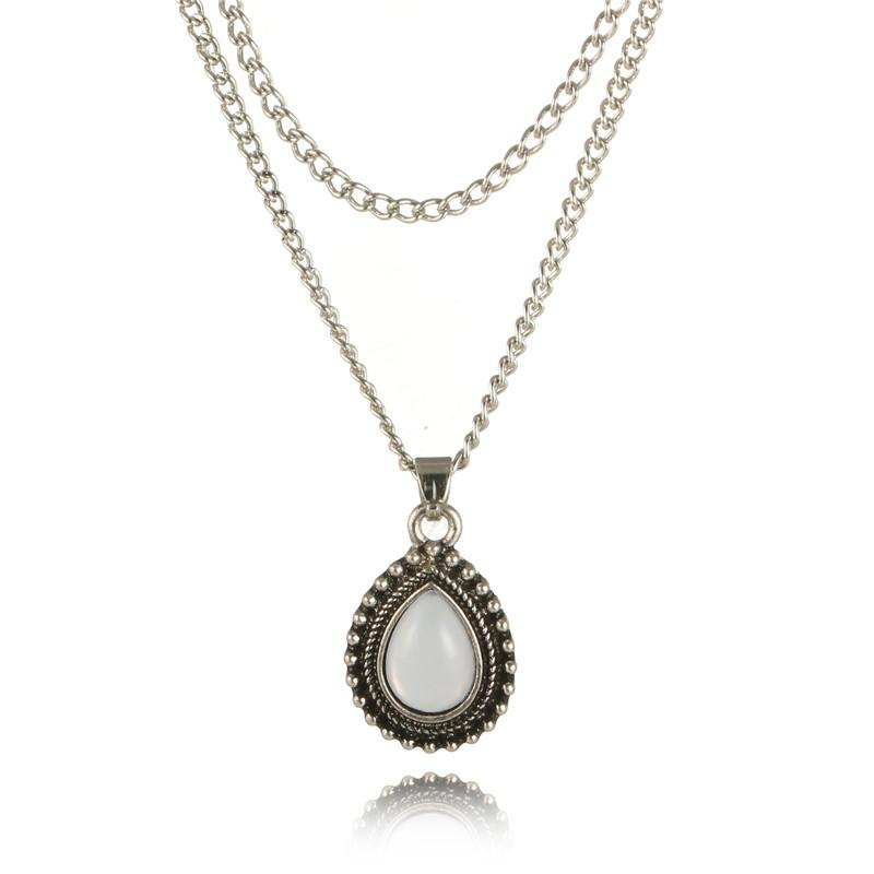 Double Layer Water Drop Opal Necklace - Floral Fawna