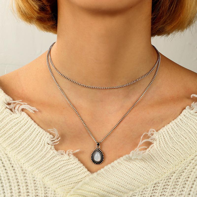 Double Layer Water Drop Opal Necklace - Floral Fawna