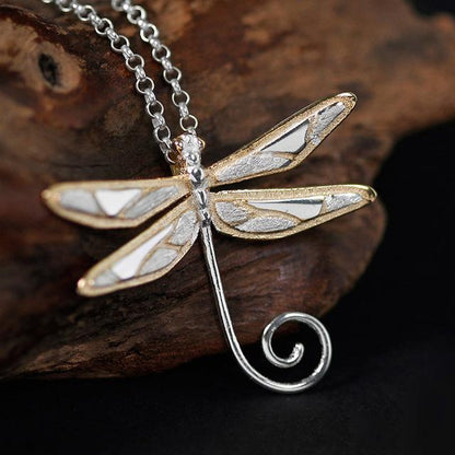 Dragonfly Swirl Sterling Silver Necklace - Floral Fawna