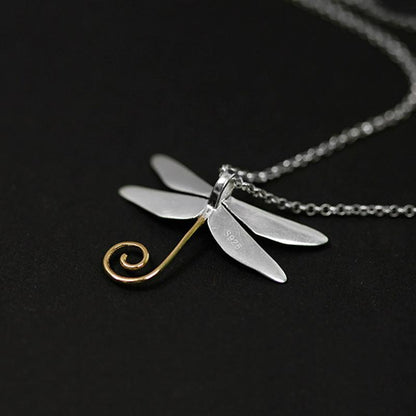 Dragonfly Swirl Sterling Silver Necklace - Floral Fawna