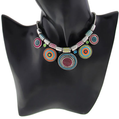 Ethnic Colorful Bead Pendant Necklace - Floral Fawna
