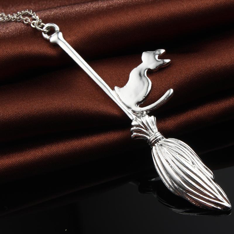 Flying Witch Cat Necklace - Floral Fawna