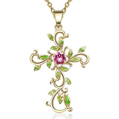 Forest Goddess Cross Necklace - Floral Fawna