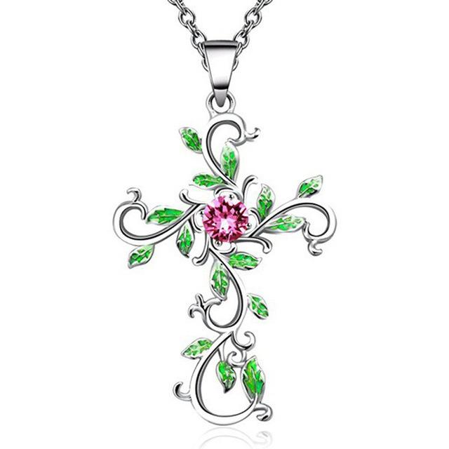 Forest Goddess Cross Necklace - Floral Fawna