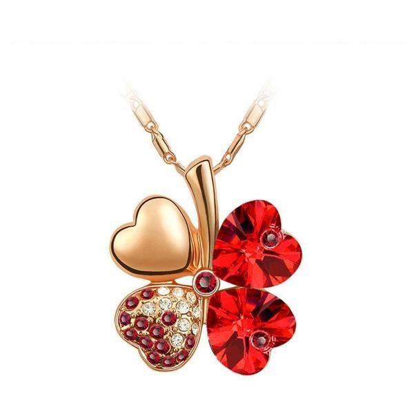 Four Leaves Clover Heart Necklace - Floral Fawna