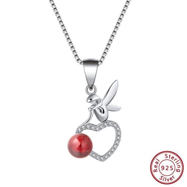 Garnet Love Fairy Silver Necklace - Floral Fawna