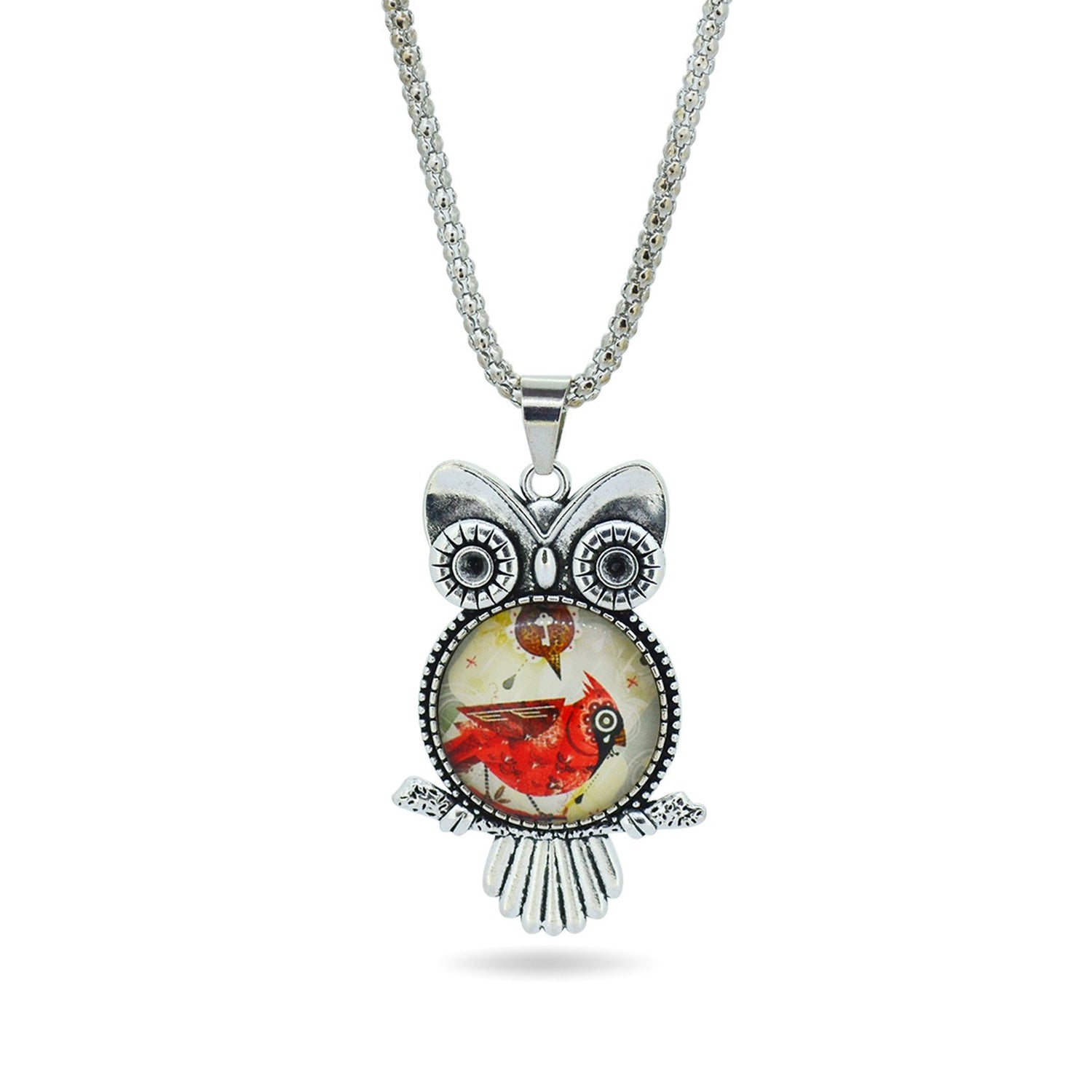Glass Owl Pendant Necklace - Floral Fawna