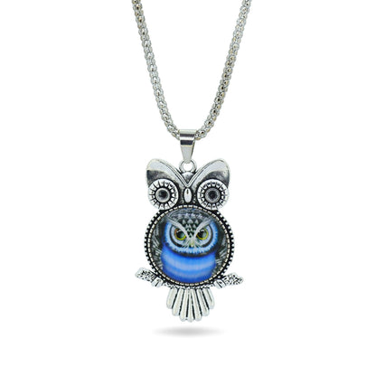 Glass Owl Pendant Necklace - Floral Fawna
