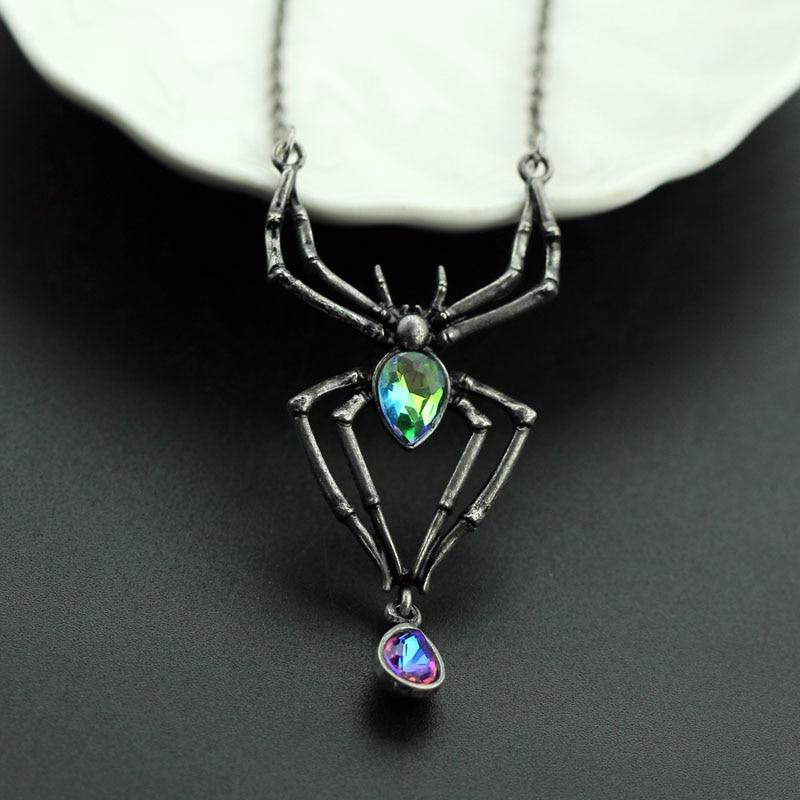 Gothic Crystal Spider Necklace - Floral Fawna