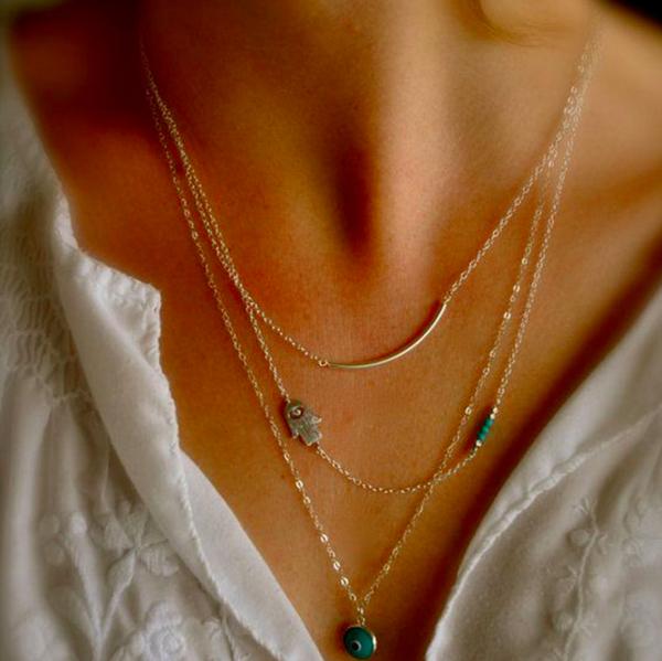 Hamsa Necklace Kabbalah - Boho Hamsa & Evil Eye Bead, Turquoise Pendant & Necklace - Floral Fawna