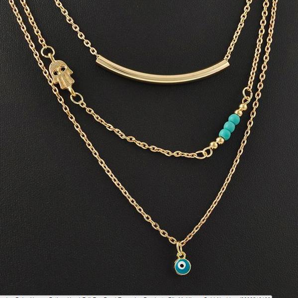 Hamsa Necklace Kabbalah - Boho Hamsa & Evil Eye Bead, Turquoise Pendant & Necklace - Floral Fawna