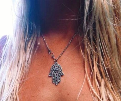 Hamsa Necklace Kabbalah - Silver Chain Necklace - Protection &amp; Good Luck Charm - Floral Fawna