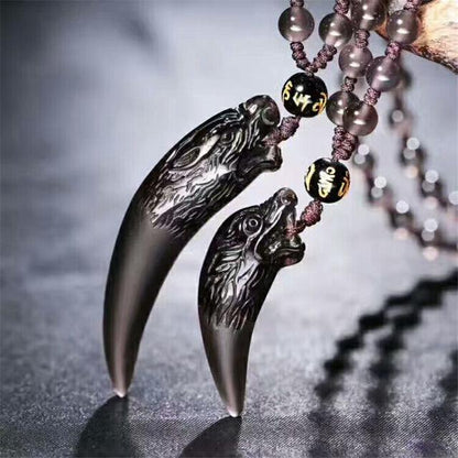 Ice Black Obsidian Wolf Fang Necklace - Floral Fawna