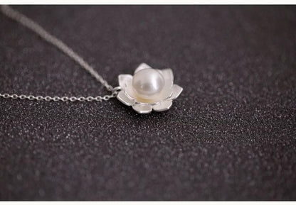 Lotus Pearl Sterling Silver Necklace - Floral Fawna