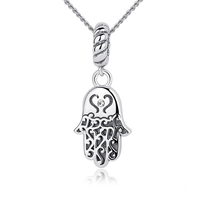 Lucky Hamsa Hand Silver Necklace - Floral Fawna