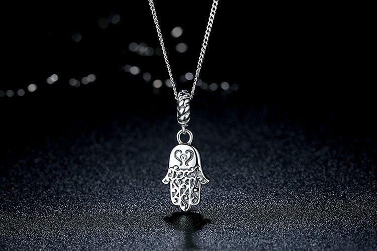 Lucky Hamsa Hand Silver Necklace - Floral Fawna