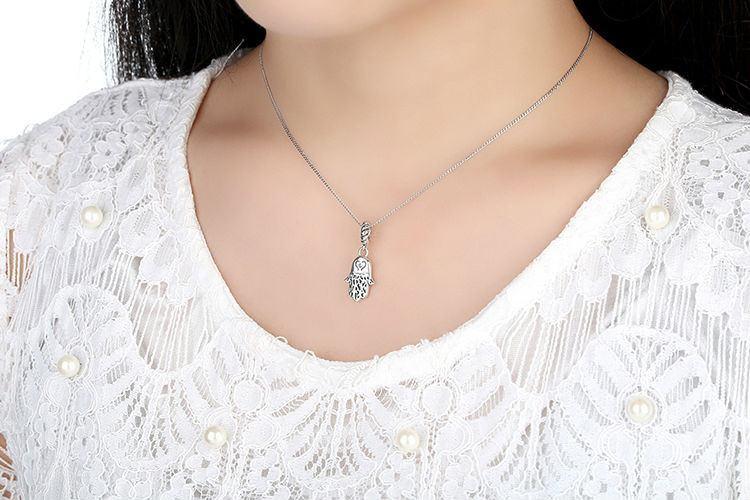 Lucky Hamsa Hand Silver Necklace - Floral Fawna