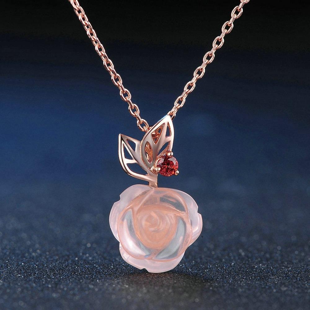 Majestic Rose Quartz &amp; Garnet Necklace - Floral Fawna