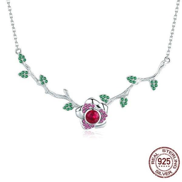 Majestic Rose Silver Necklace - Floral Fawna