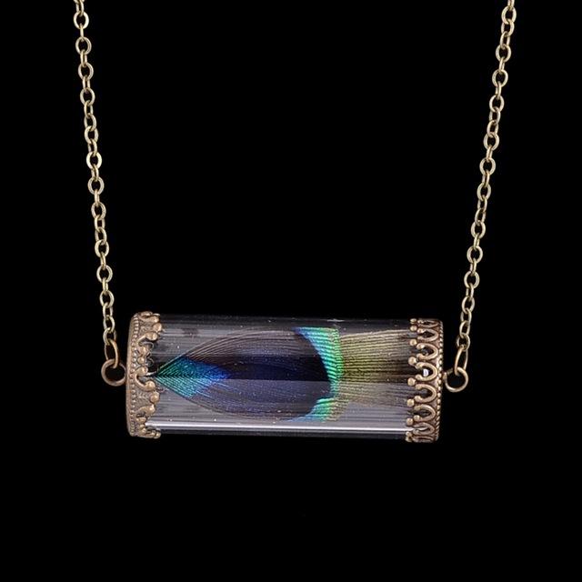 Multicolored Feather In Glass Necklace - Floral Fawna