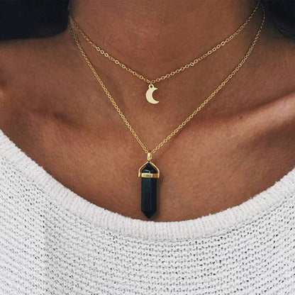 Natural Healing Stone Moon Necklace - Floral Fawna