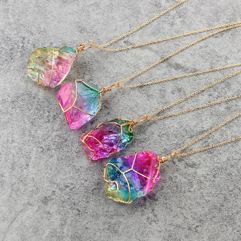 Natural Shape Rainbow Stone Necklace - Floral Fawna
