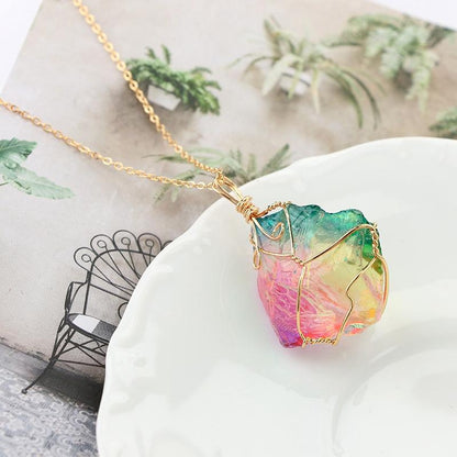 Natural Shape Rainbow Stone Necklace - Floral Fawna
