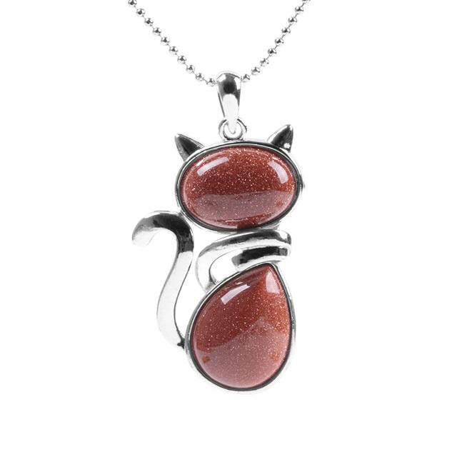 Natural Stone Cat Necklace - Floral Fawna