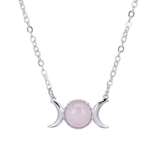 Natural Stone Triple Moon Goddess Necklace - Floral Fawna