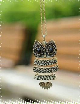 Owl Pendant Long Chain Necklace - Floral Fawna